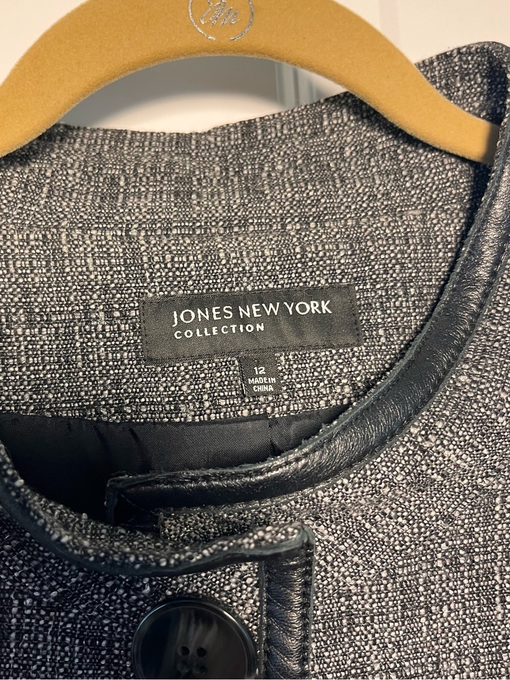 Jones New York Gray Tweed Blazer Jacket Size 12 Wool Blend Dark Academia - Picture 3 of 6